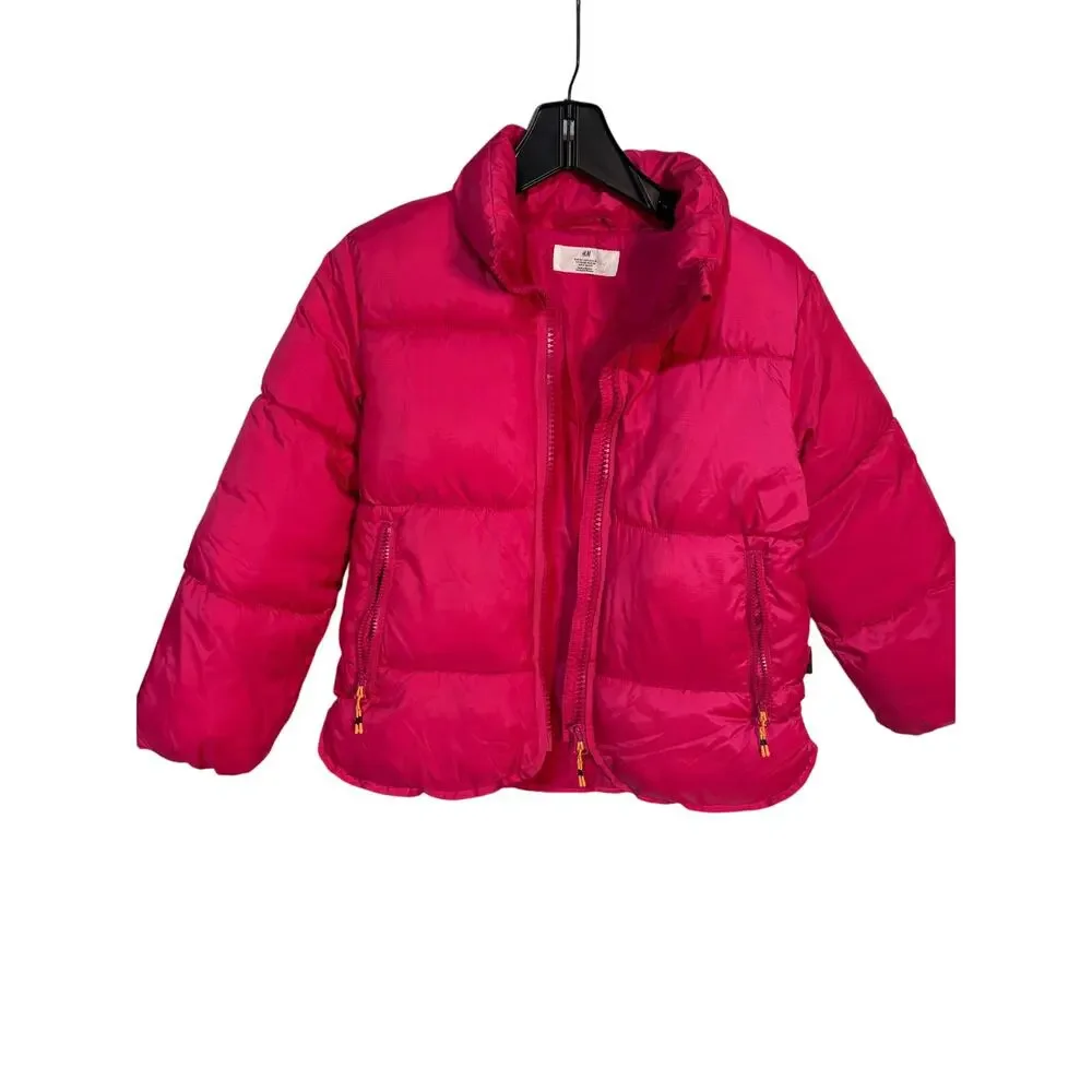 H&M 8 hot pink short puffer jacket from zip side entry pockets like new